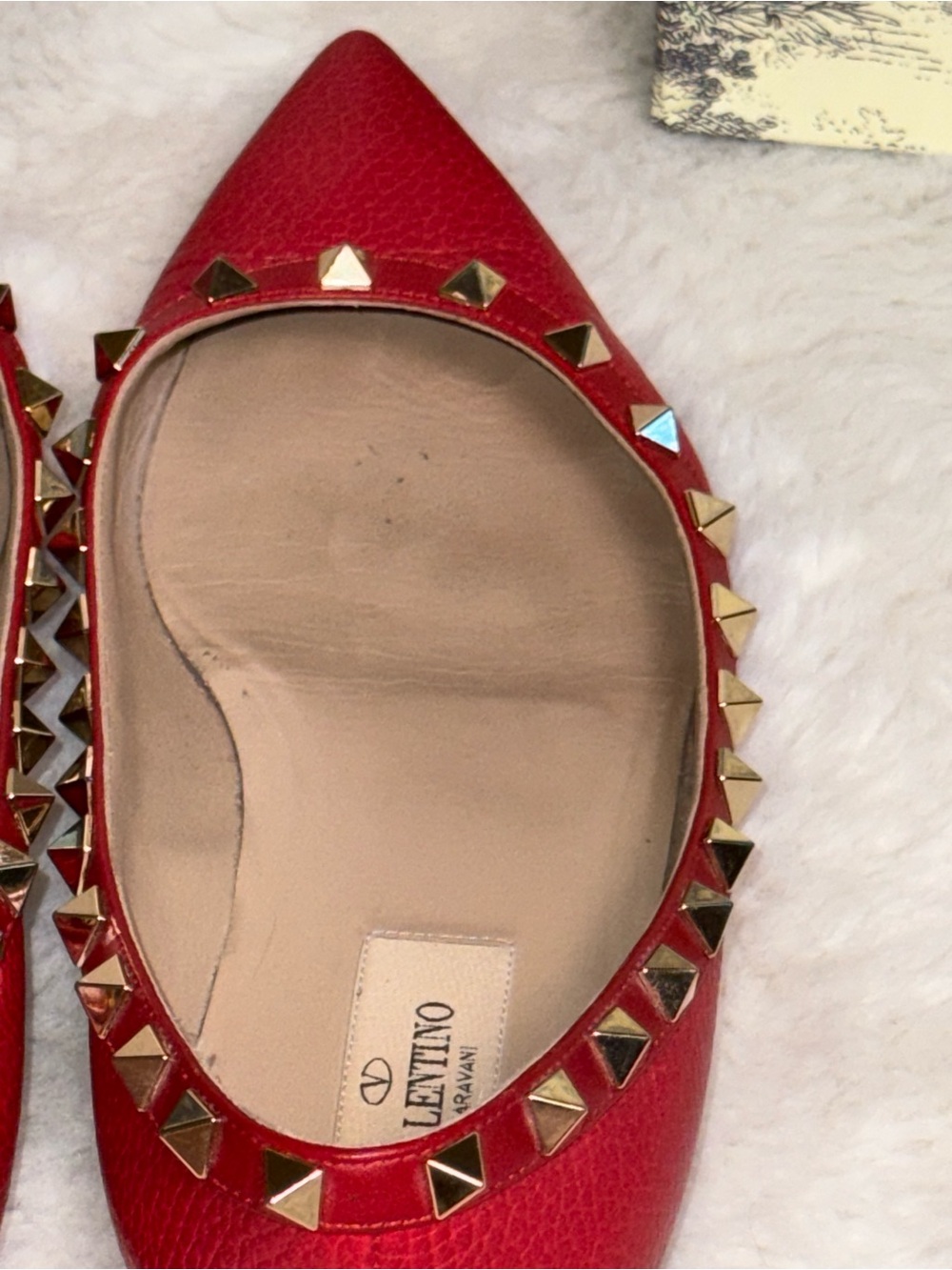 Authentic Valentino Garavani Rockstud Red Leather Point Flats Shoes GUC SmCut 37 - Picture 5 of 16